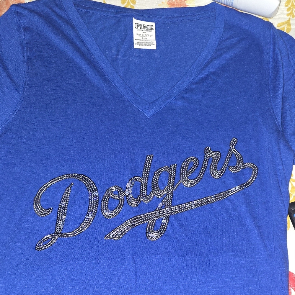 PINK Dodgers Women's V Neck Tee
